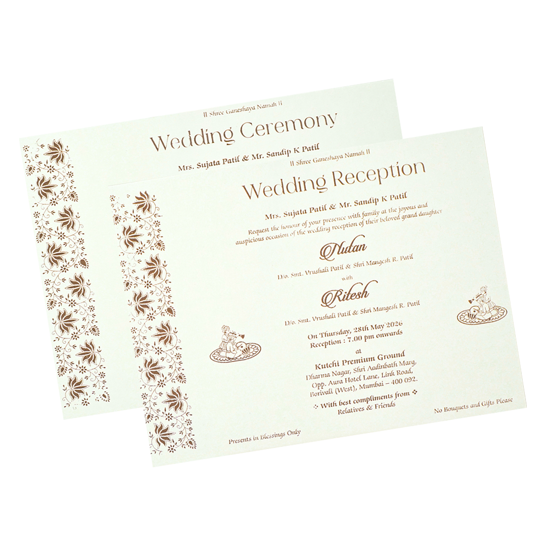 White Floral Embossed Wedding Card-KRE28590