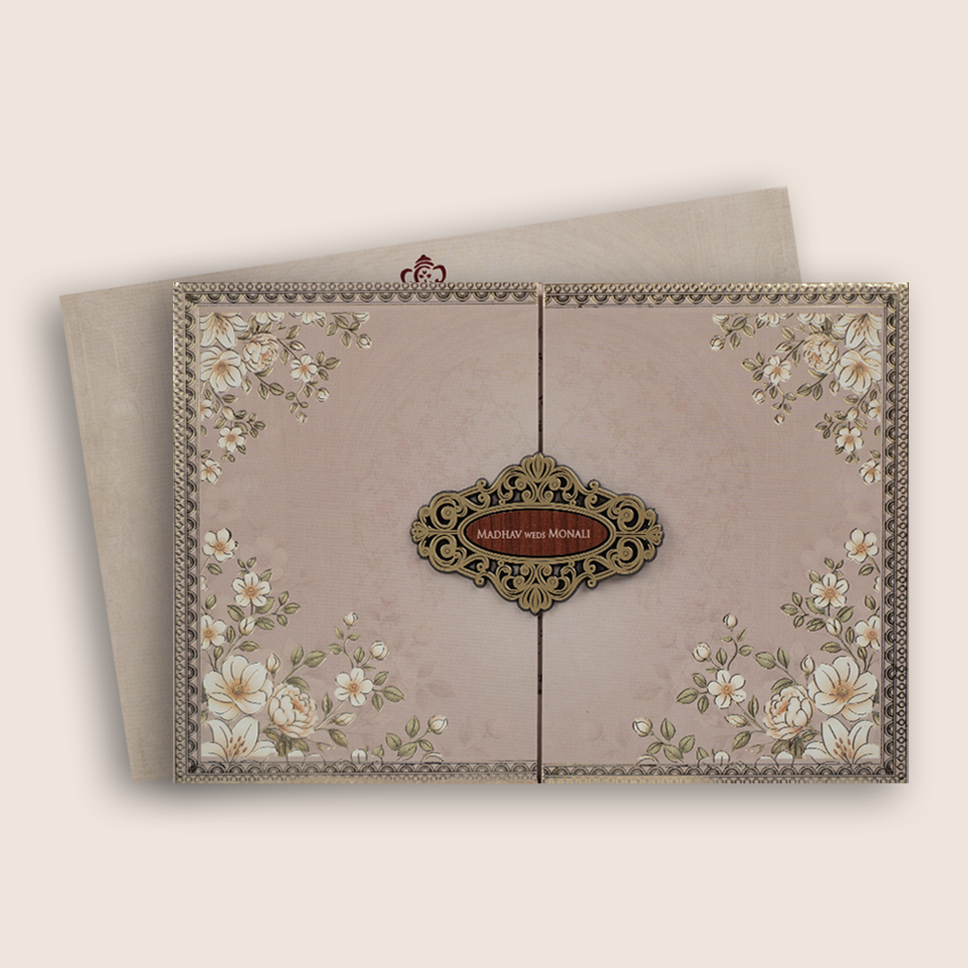 Warm Pink Floral Padded Door Style Invitation Card - KJTS3691
