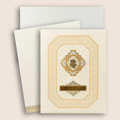 White Gold Floral Wedding Card-KNJS2071