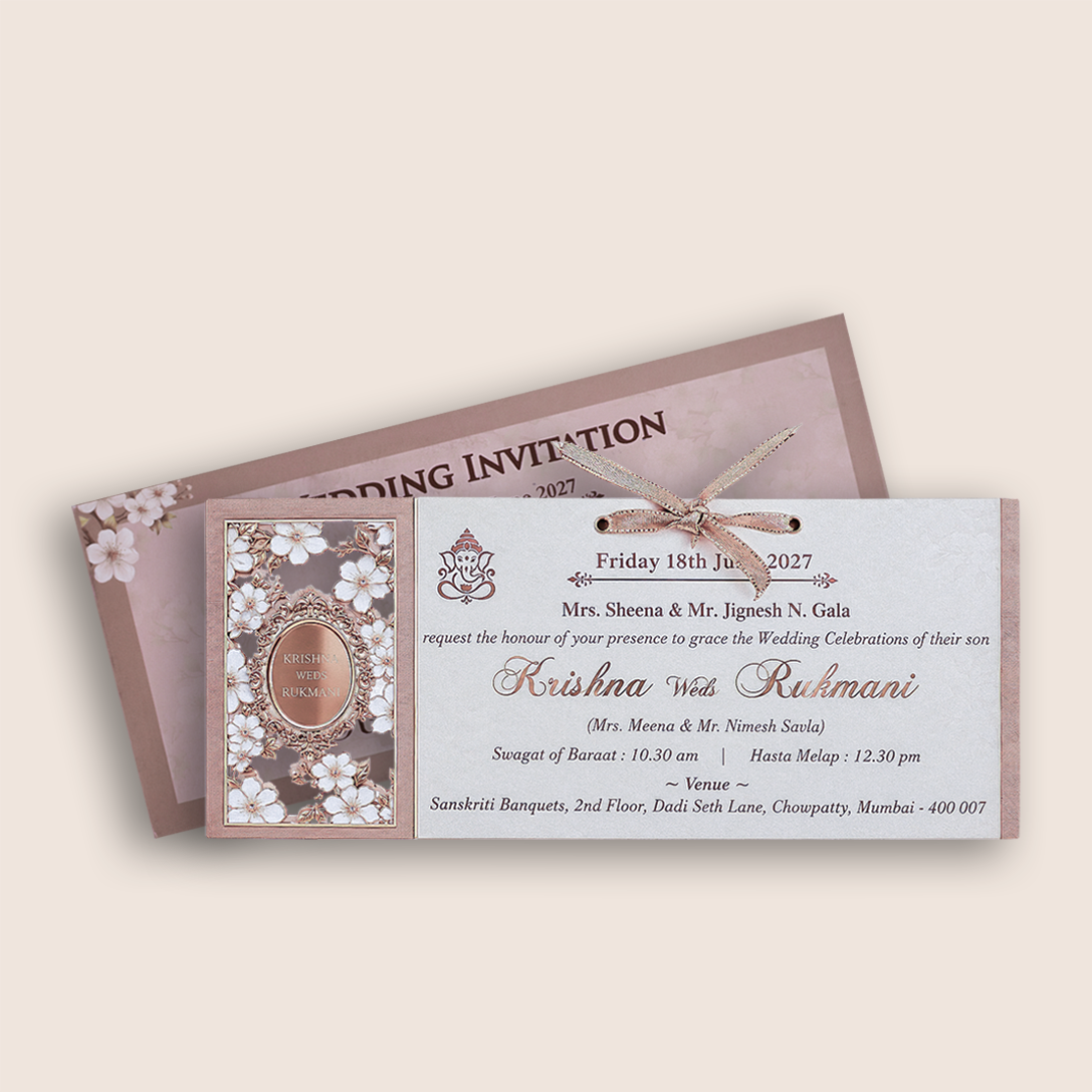 Brown MDF Floral Laser Cut Wedding Card - KJTS1912