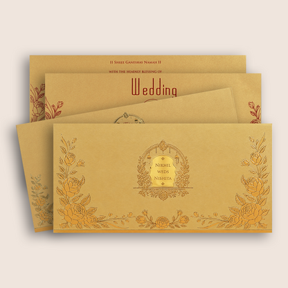 Gold Embossed Floral Wedding Card - KPR07550