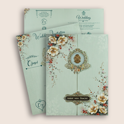 Pastel Blue Floral Door Style Wedding Card - KSH73480