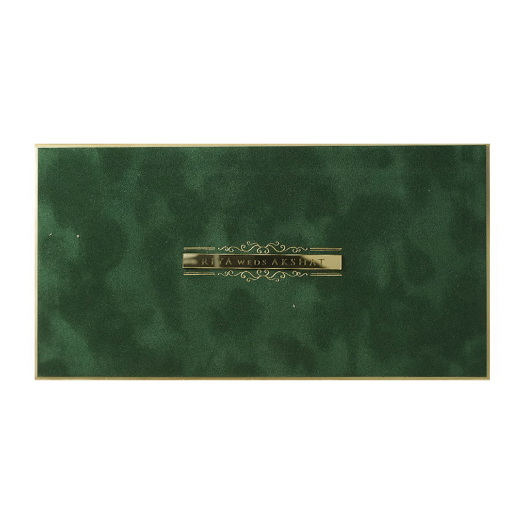 Dark Green Simple Padded Wedding Card-KMMWD1168