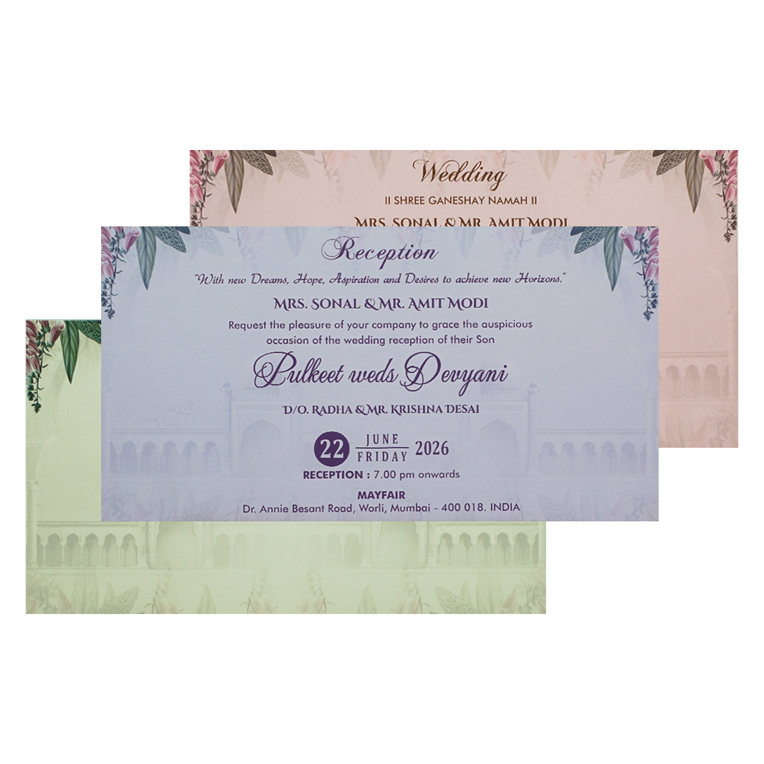 BlueTaj Mahal Floral Padded Wedding Card-KJTS1715