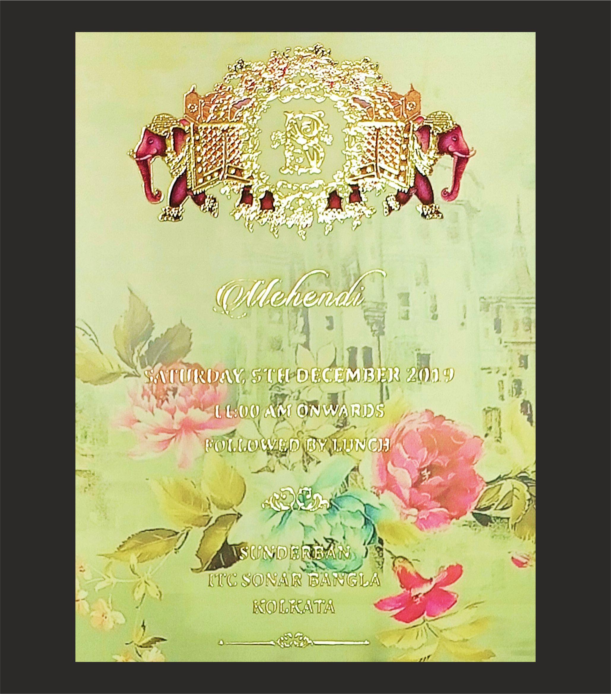 Cream Ultra Premium Box Invitation Card In Elephant Theme-KNKUP001