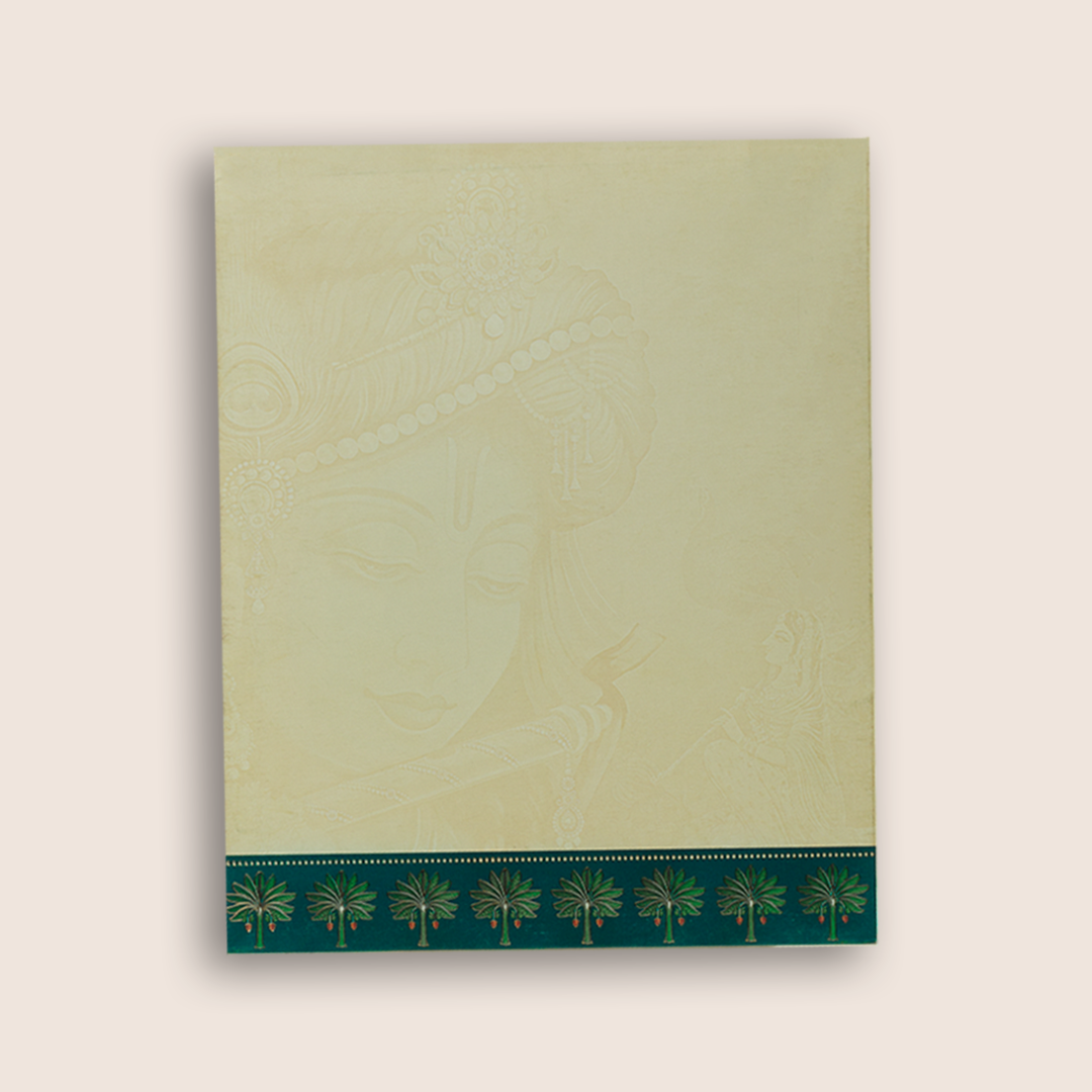 Blue Lord Krishna Padded Wedding Card - KAA06370