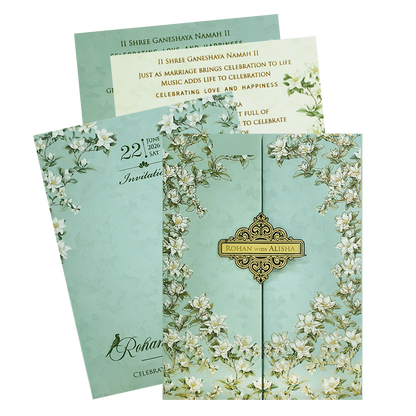 Mint Green Magnolia Floral Padded Wedding Card - KFR16410
