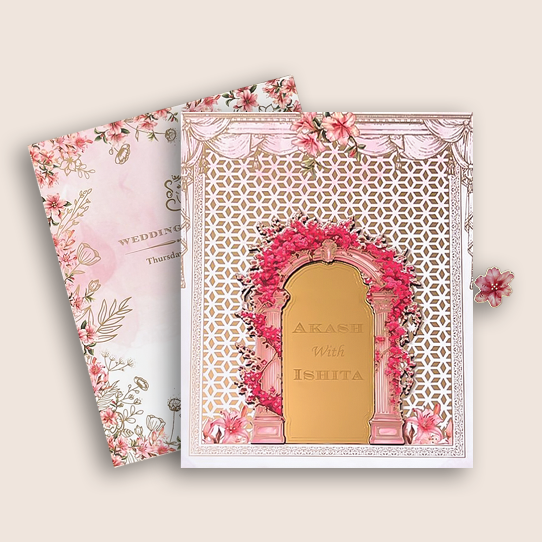 White Royal Floral Arch Premium Luxury Invitation - KNLW202567