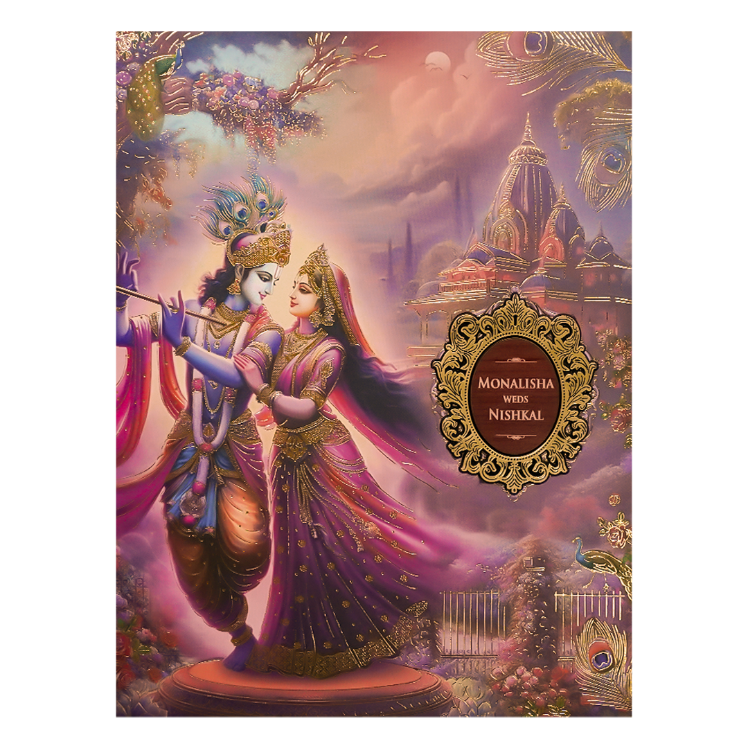 Krishna Radha Peacock Padded Wedding Card-KSH72310