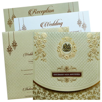 Elegant Gold Embossed Wedding Invitation Card-KRB09130