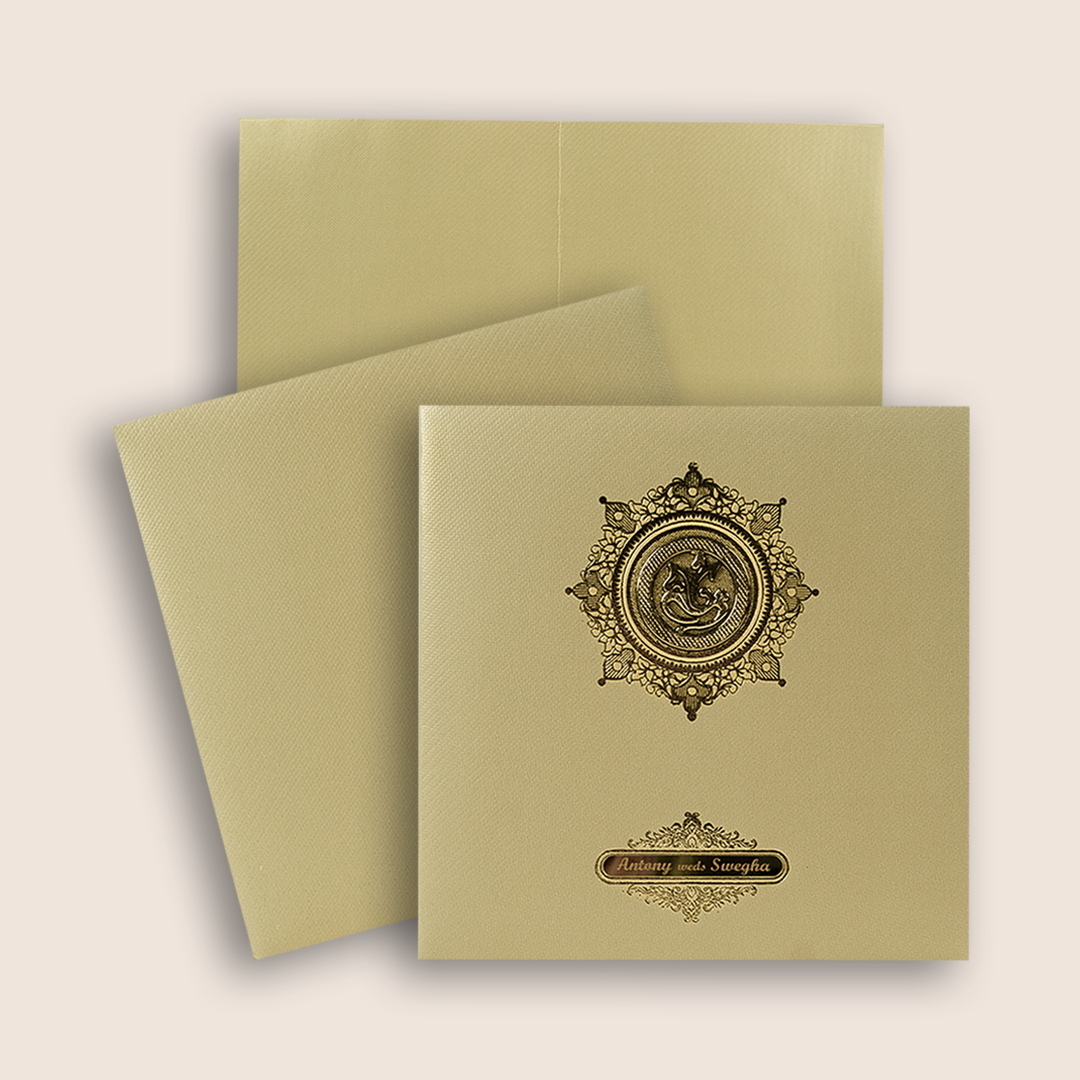 Gold Ganesha Wedding Card - KNK839MG