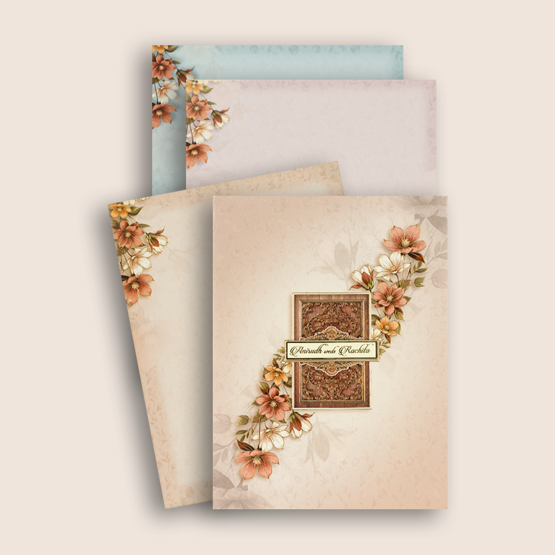 Warm Pink Padded Floral Wedding Invitation Card - KAA05760