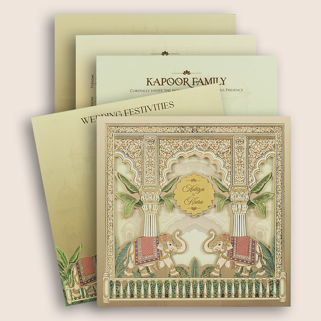 Beige Elephant Laser Cut Padded Marriage Card - KFR17450