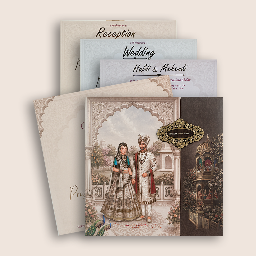 Grey Royal Bride Groom Door Style Padded Wedding Card - KSH18750
