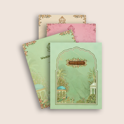 Green Floral Peacock Padded Wedding Card - KVN07710