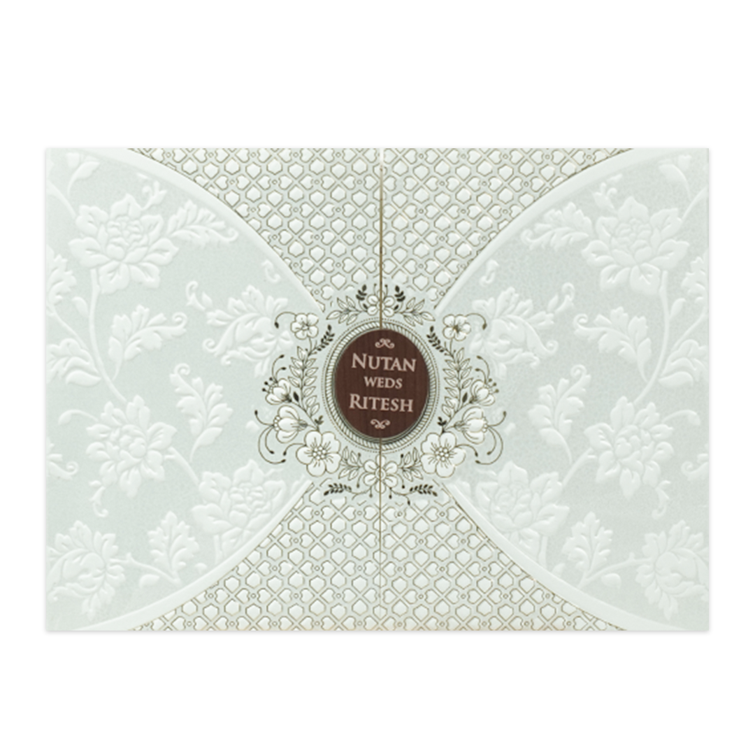 White Floral Embossed Patterned Wedding Card - KRE28600