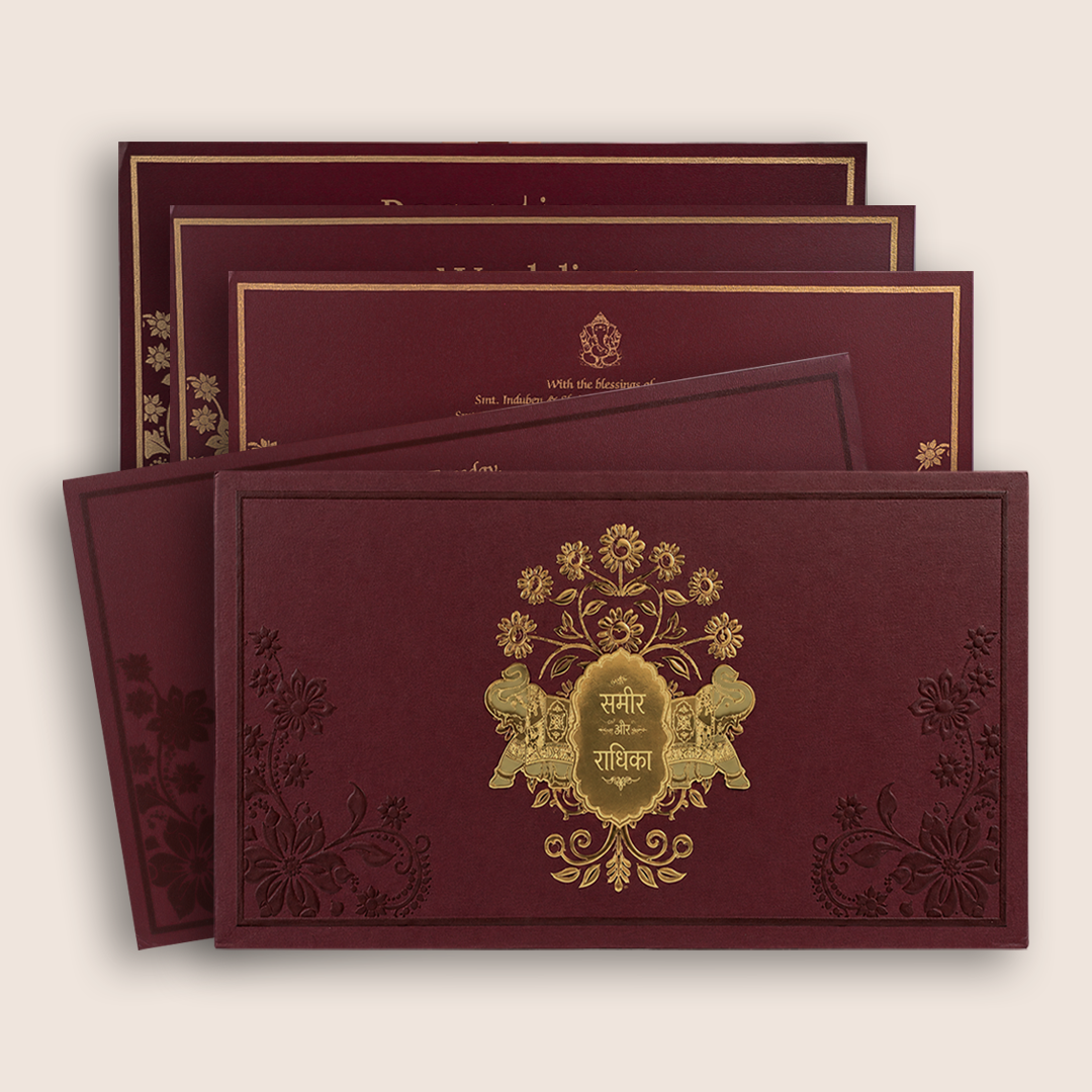 Dark Pink Embossed Floral Padded Invitation Card - KPR024610