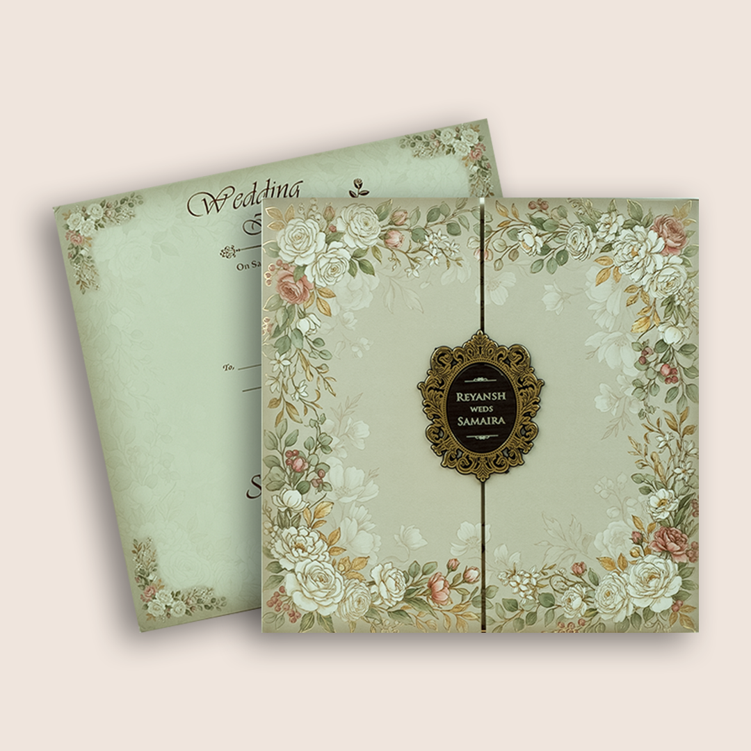 White Floral Padded Door Style Wedding Card - KSH18670