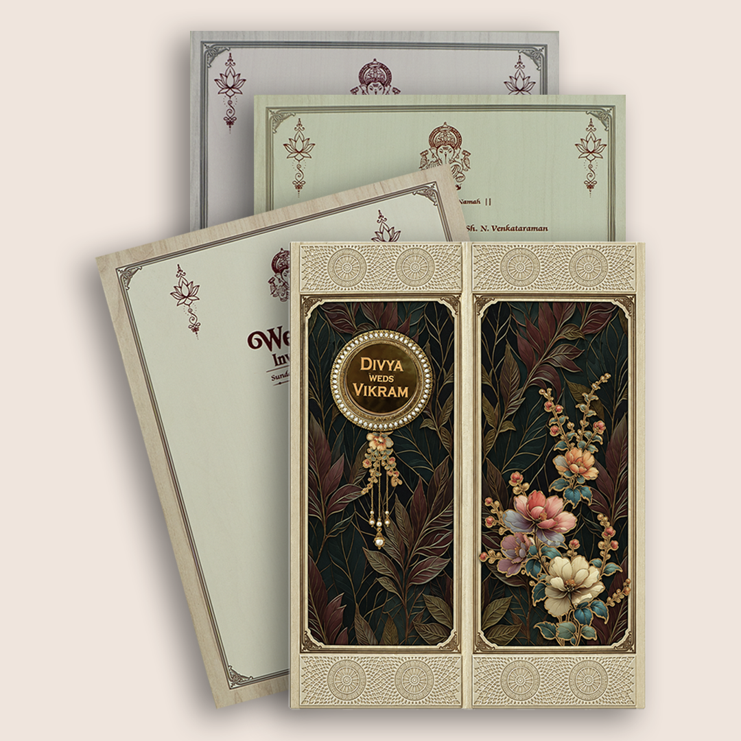 Cream Floral Door Style Wedding Invitation Card - KNKN6324