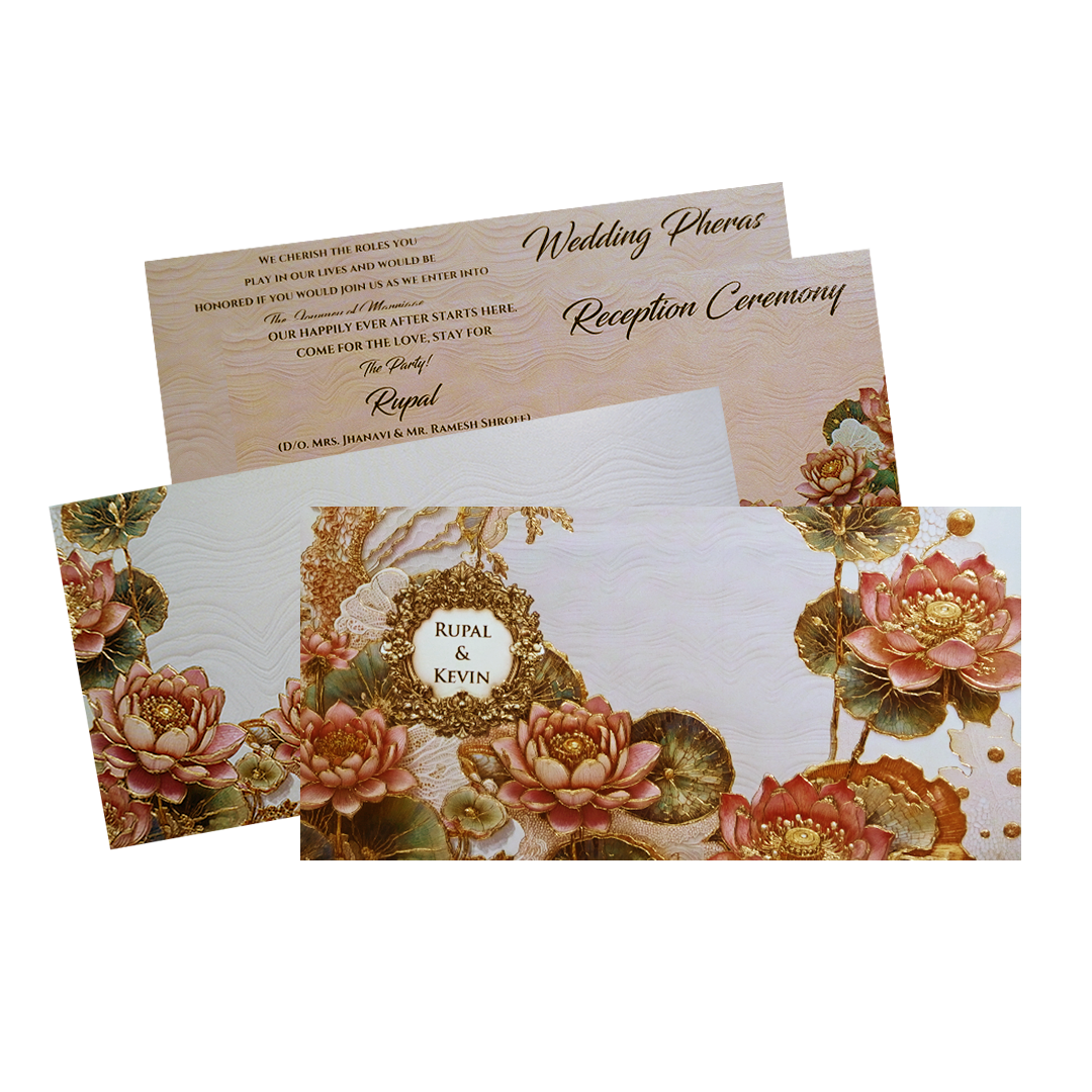 Embossed Lotus Floral Wedding Card-KPR06540