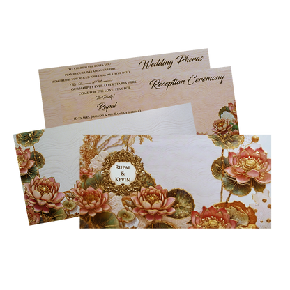 Embossed Lotus Floral Wedding Card-KPR06540