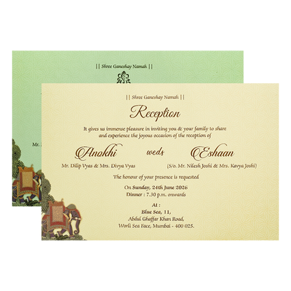 Green Royal Elephant Padded Wedding Card-KJTS3671