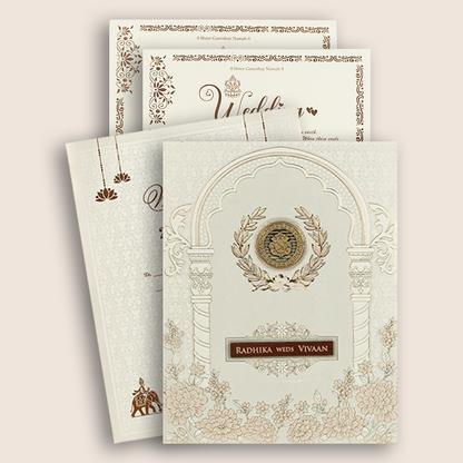 White Embossed Floral Padded Wedding Card - KSH27290