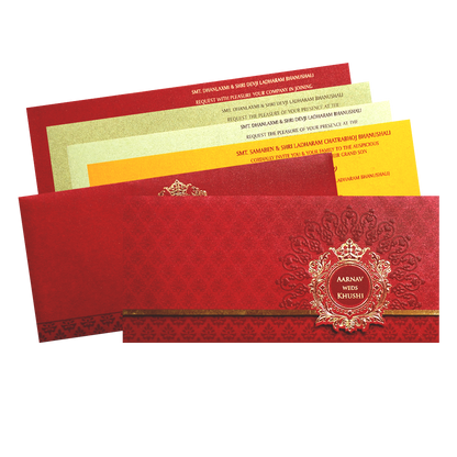 Red Gold Foil Embossed Classic Wedding Invitation Card-KPR06250