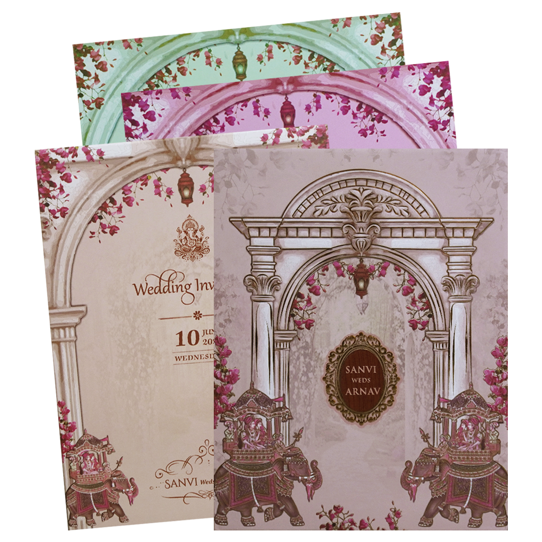 Cream Padded Royal Elephant Wedding Card - KVN07700