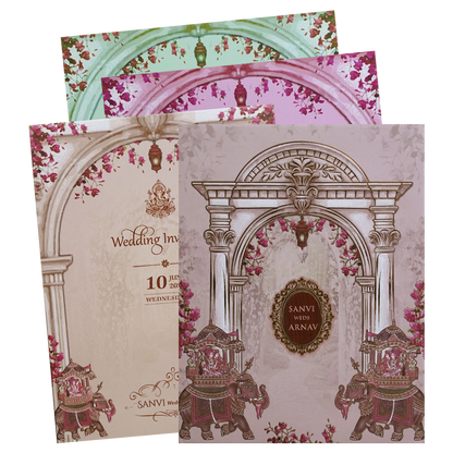 Cream Padded Royal Elephant Wedding Card - KVN07700