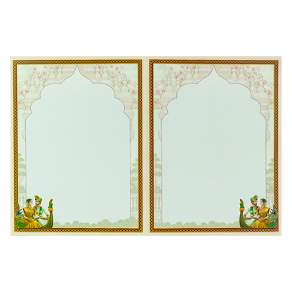 Blue Jharokha Boat Palms Wedding Card-KNKJ1156