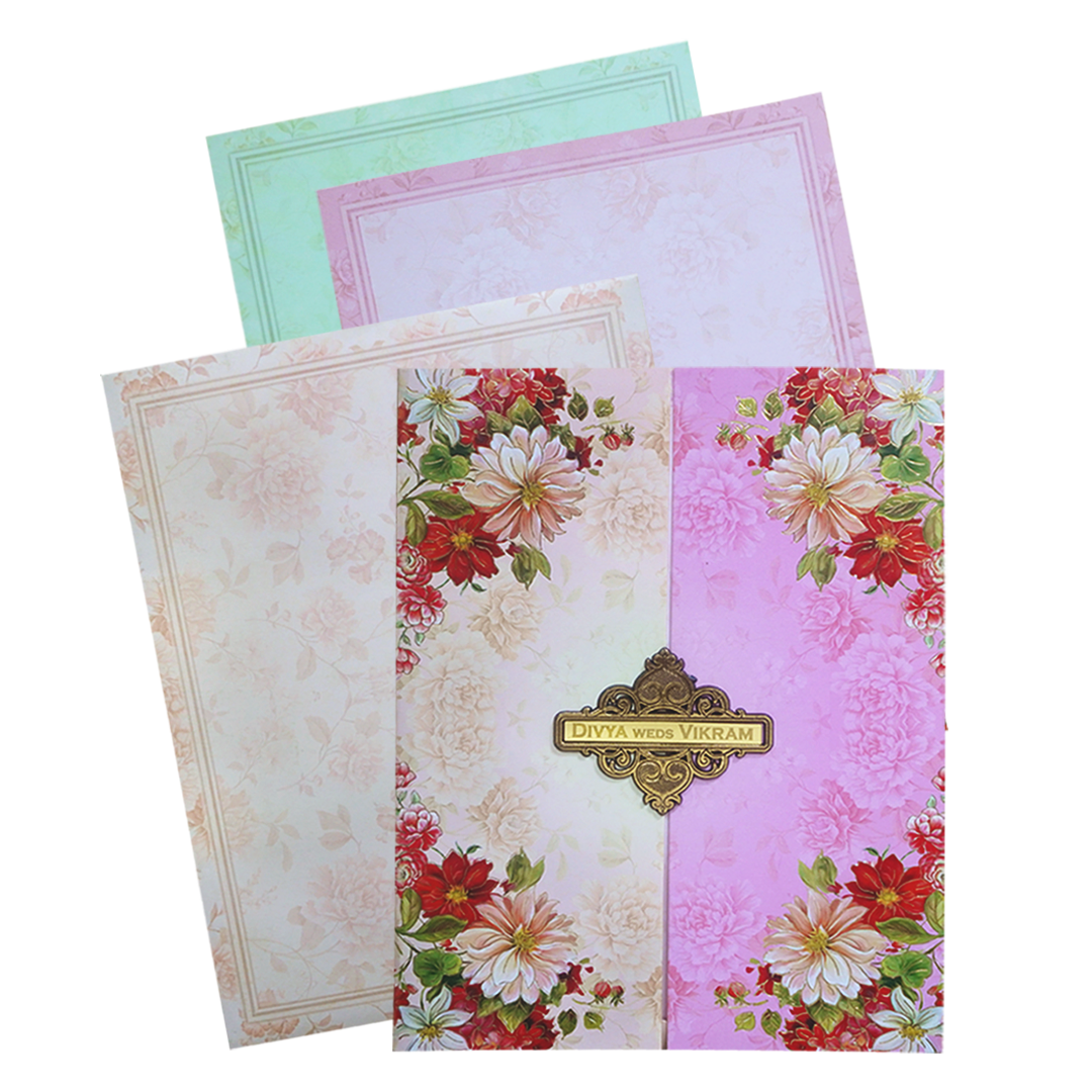 Multicolour Floral Open Door Offset Invitation In Jumbo Size-KNKJ1098-King of Cards
