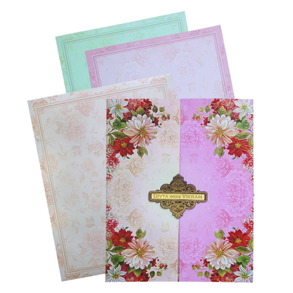 Multicolour Floral Open Door Offset Invitation In Jumbo Size-KNKJ1098-King of Cards