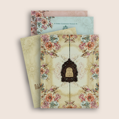Cream Floral Embossed Padded Wedding Card - KPR07300