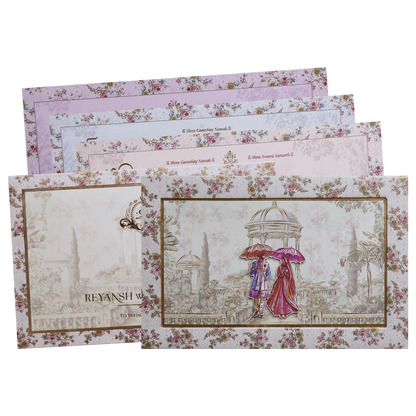 Grey Floral Palace Umbrella Couple Boxed Wedding Card - KVN07680