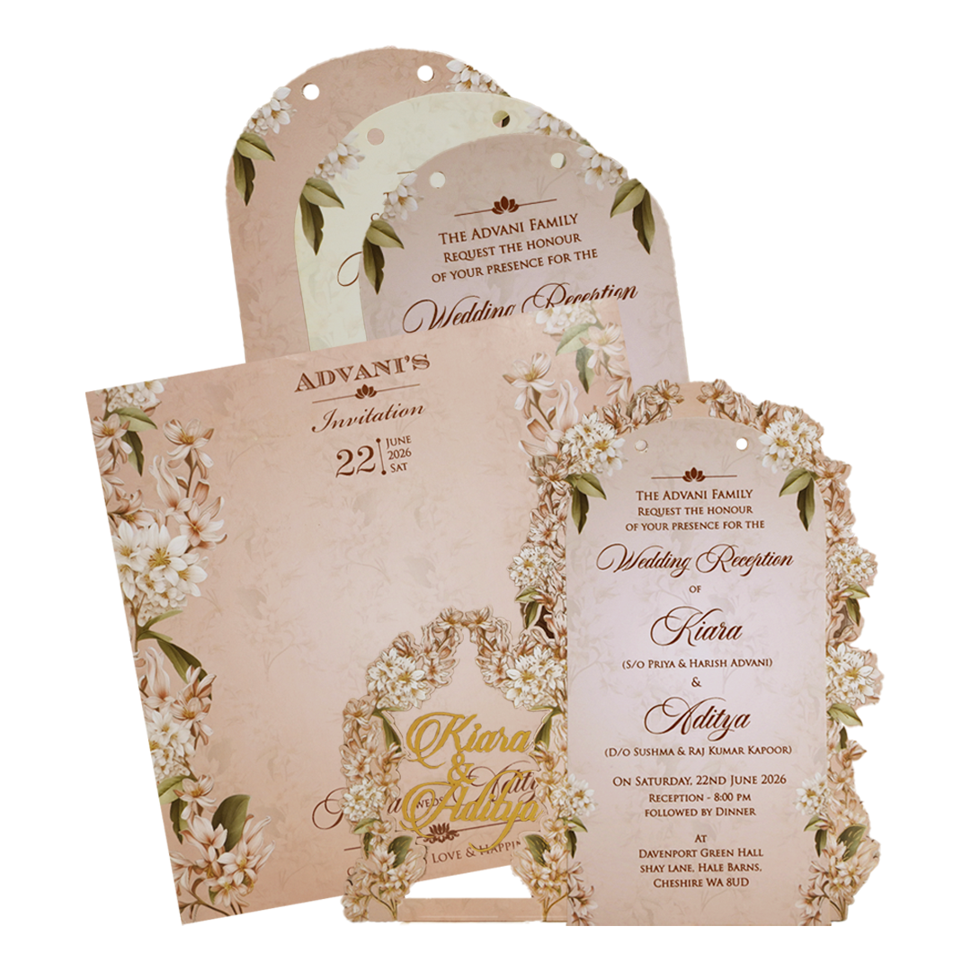 Pastel Cream Floral Layered Wedding Card - KFR15050
