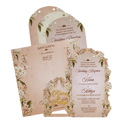 Pastel Cream Floral Layered Wedding Card - KFR15050