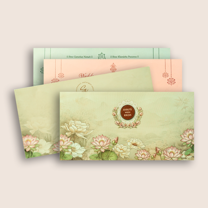 Grey Embossed Lotus Flower Wedding Invitation - KVN08030