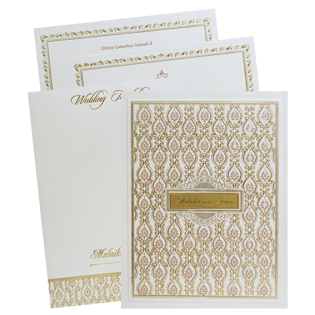White Laser Cut Floral Modern Padded Wedding Card-KMMEX8250