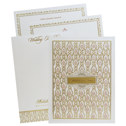 White Laser Cut Floral Modern Padded Wedding Card-KMMEX8250