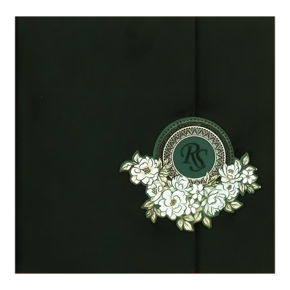 Green Velvet Floral Padded Wedding Card-KSI64200