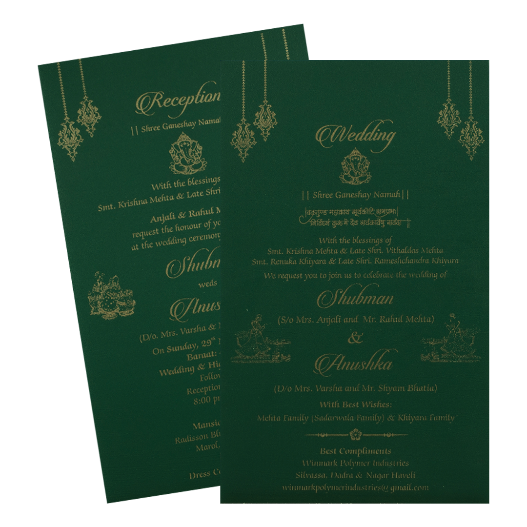 Green Gold Floral Padded Wedding Card-KRB09340