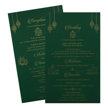 Green Gold Floral Padded Wedding Card-KRB09340