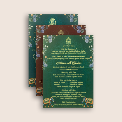 Navy Blue Embossed Elephant Wedding Invitation - KVN07960