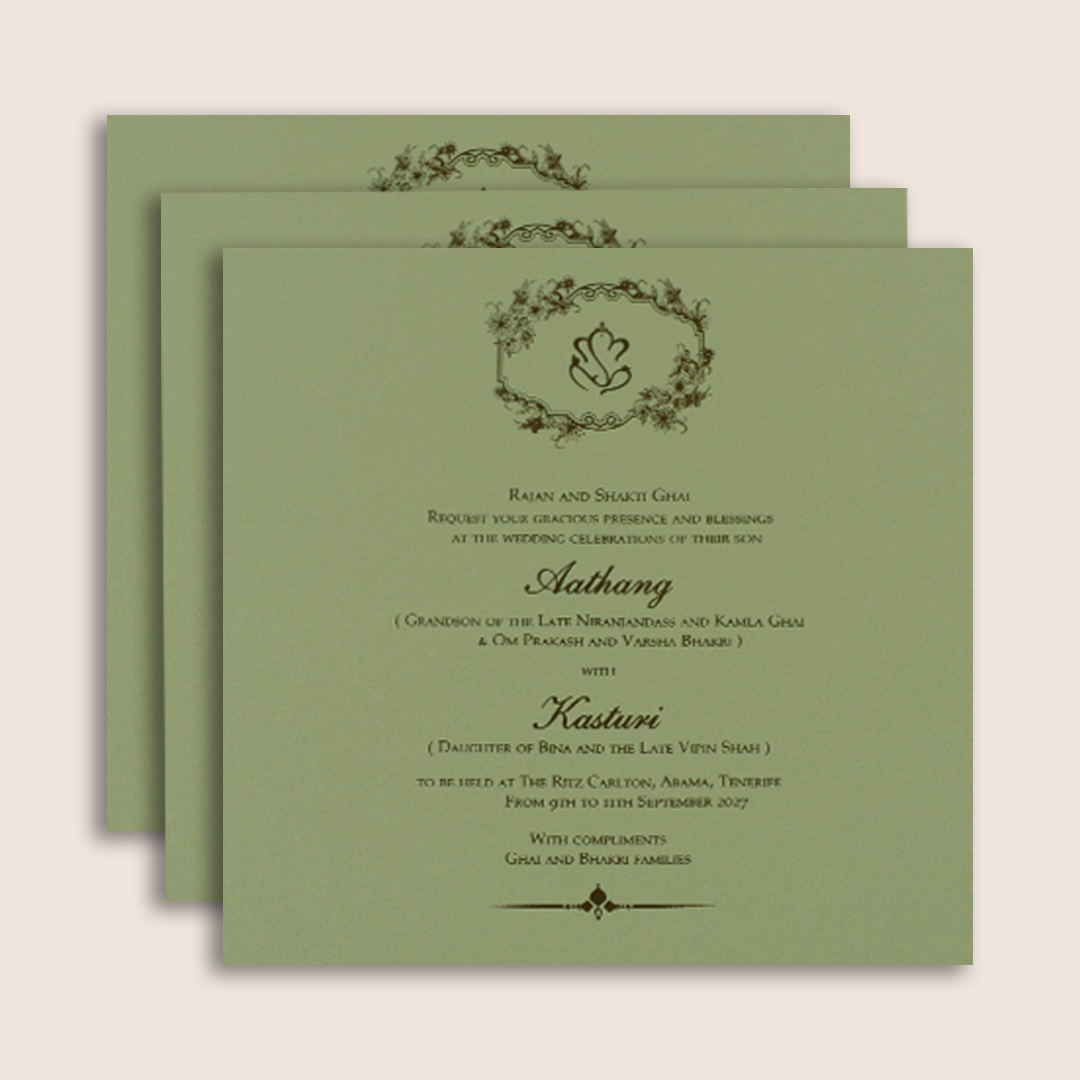 Pista Green Floral Laser cut Padded Invitation Card - KPR023540