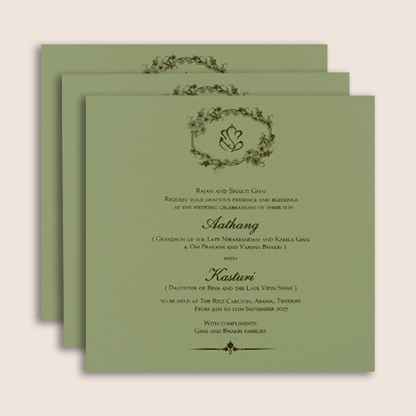 Pista Green Floral Laser cut Padded Invitation Card - KPR023540