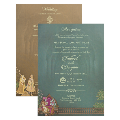 Maroon Bride Groom Padded Wedding Card-KJTS1835