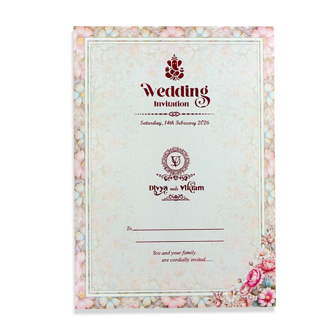 Grey Floral Door-Style Opening Wedding Card-KNBL1701M