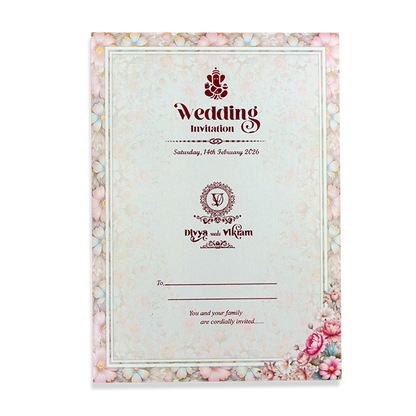 Grey Floral Door-Style Opening Wedding Card-KNBL1701M