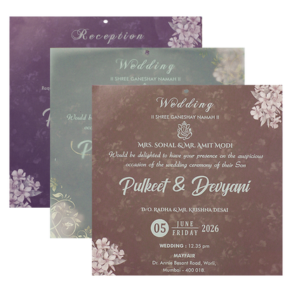 Green Floral Window Laser Cut Padded Wedding Card-KJTS1701